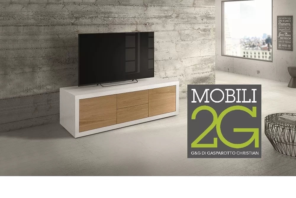 Porta tv rovere naturale/laccato bianco 170x45 (886) - Mobili 2G