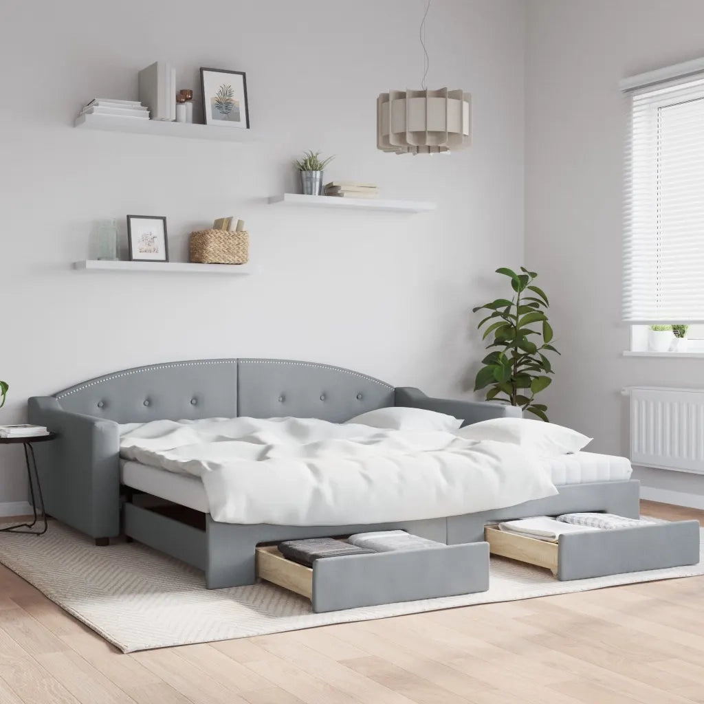 Divano Letto Estraibile Cassetti-Sofa Letto-Daybed Grigio Chiaro 100x200 Tessuto 371041