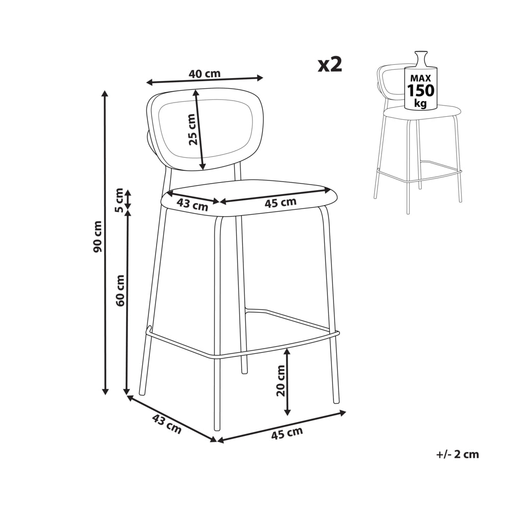 Set di 2 sedie da bar Rivestimento in poliestere nero Schienale in rattan naturale a treccia viennese Gambe in metallo nero Sgabelli senza braccioli