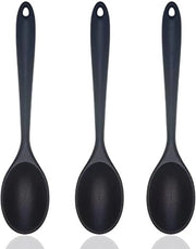 Set di Cucchiai in Silicone Antiscivente da 3 Pezzi con Manico in Acciaio Inox Lungo per Mescolare, Cuocere, Servire e Remettere 21x 4,5cm