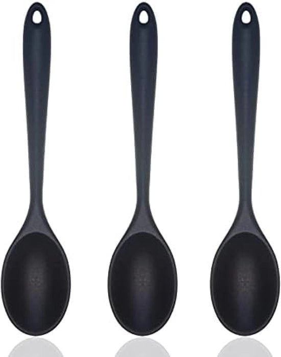 Set di Cucchiai in Silicone Antiscivente da 3 Pezzi con Manico in Acciaio Inox Lungo per Mescolare, Cuocere, Servire e Remettere 21x 4,5cm