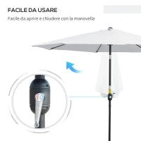 Ombrellone da Giardino 3x2.5 m Inclinabile con Palo Smontabile, in Metallo e Poliestere Bianco