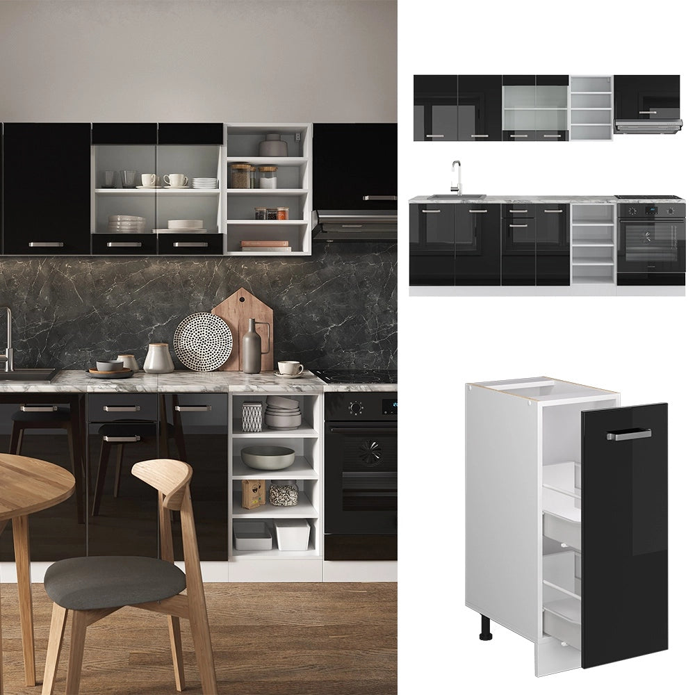 Cucina componibile R-Line Nero lucido/Bianco 240 cm senza piano di lavoro Vicco