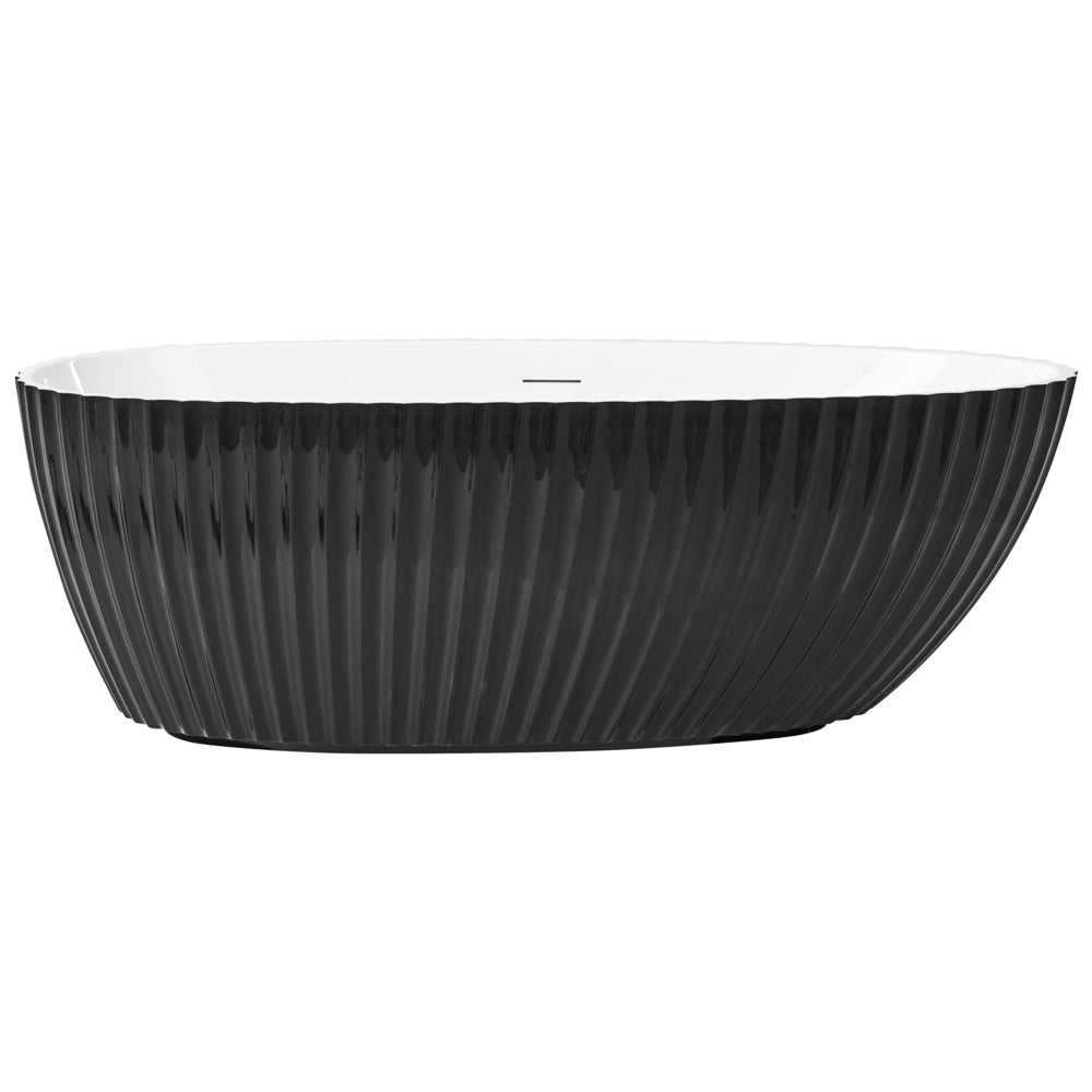 Vasca da bagno ovale moderna freestanding 170 x 78 cm in acrilico finitura scanalata nero lucido da bagno TEFE
