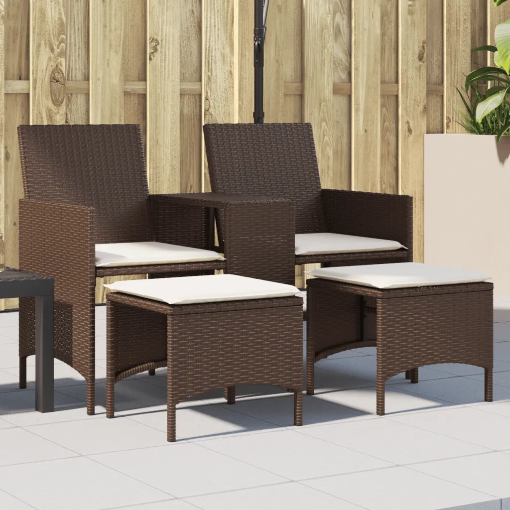 vidaXL Divano Giardino 2Posti con Tavolo e Sgabelli Marrone Polyrattan