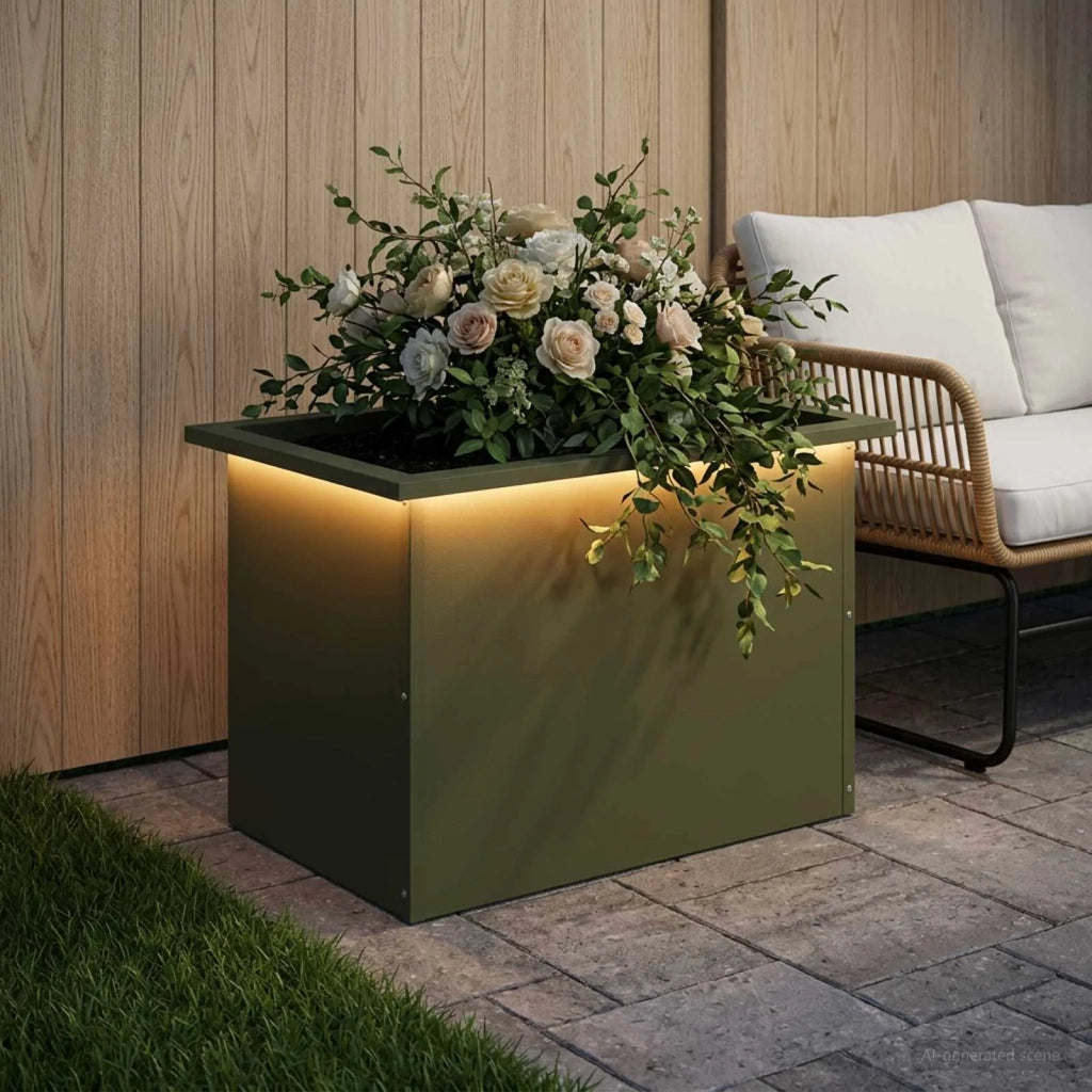 Fioriera da giardino con LED Verde Oliva 40 x 60 x 40 cm 8008146