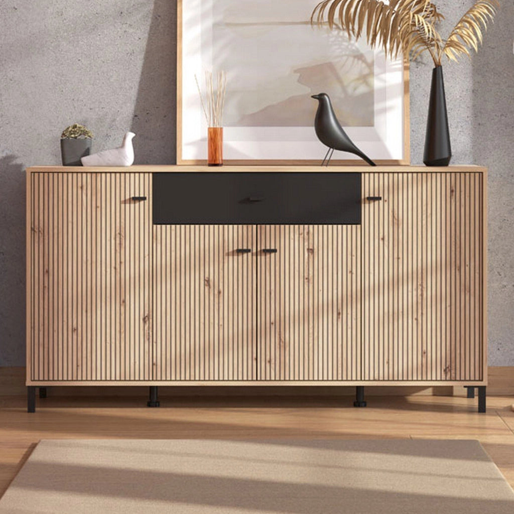 Madia Settime, Credenza un Cassetto, 170x40x90h cm Marrone Rovere Nodi