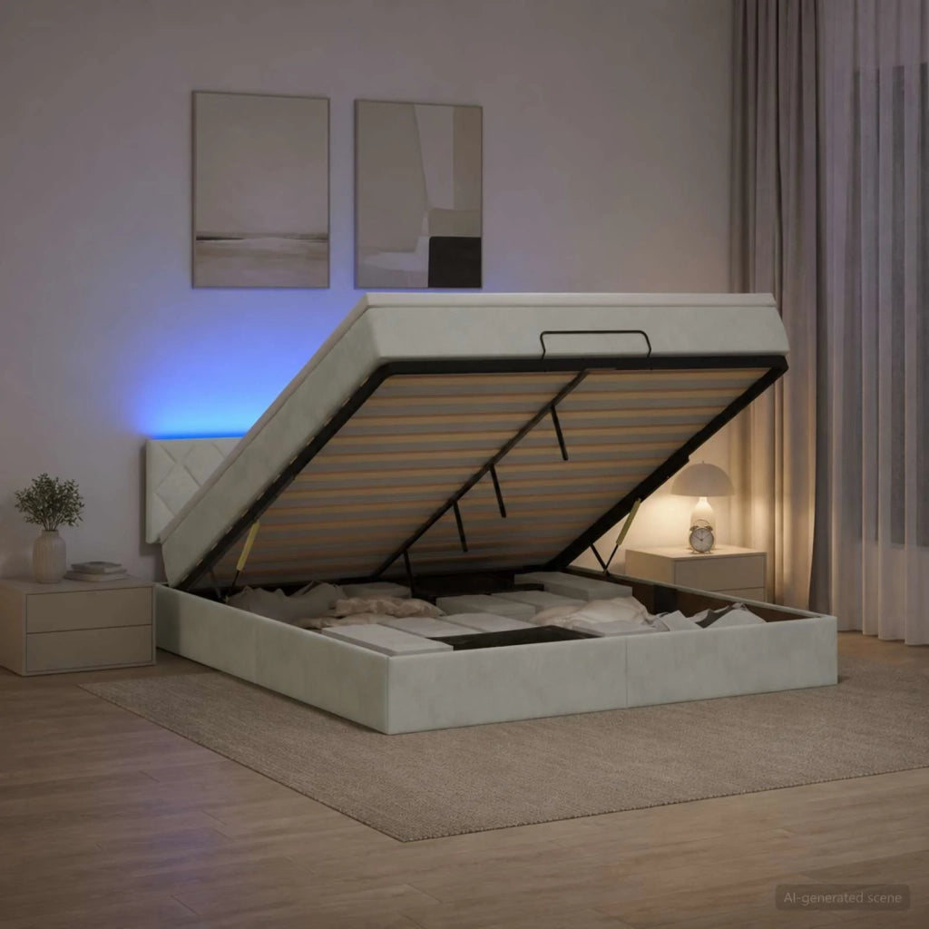 Letto Ottomano con Materasso e LED Grigio Chiaro 160 x 200 cm 3457221