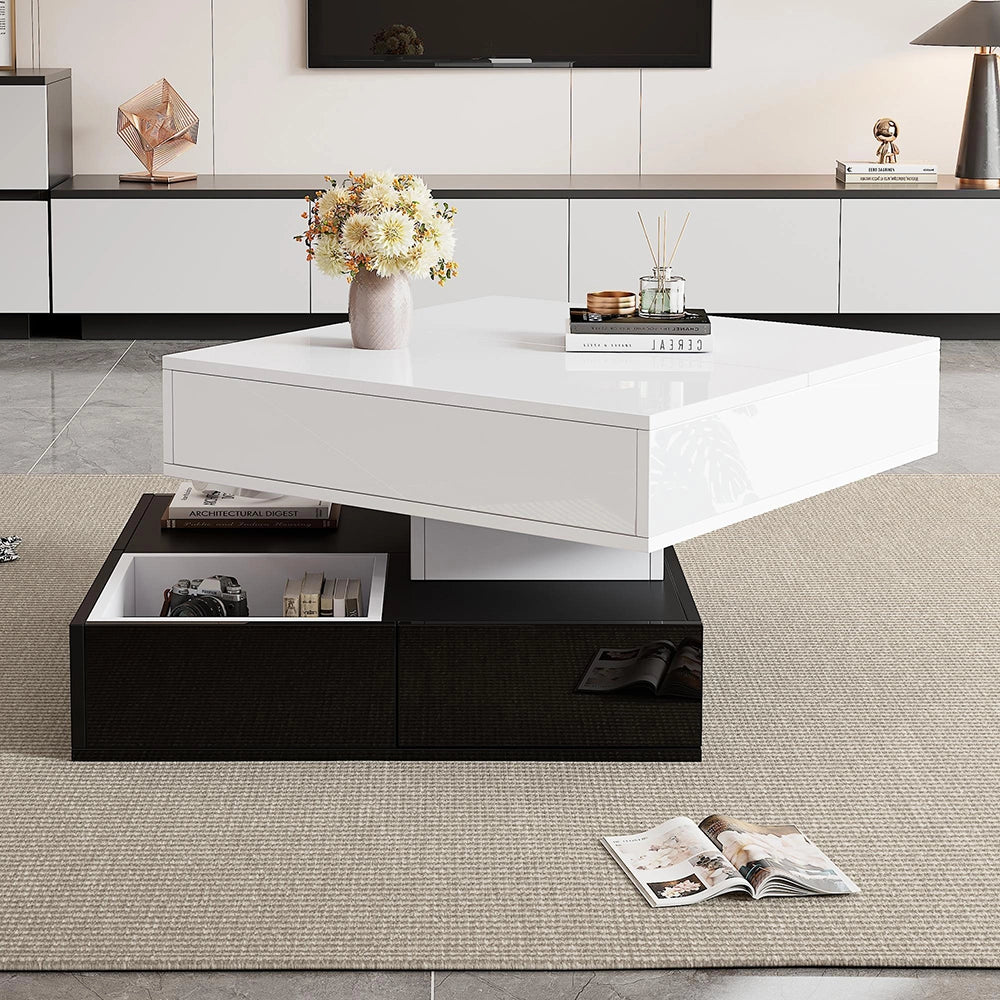 Tavolino geometrico - Xylo - 70x70cm 3 cassetti bianco/nero