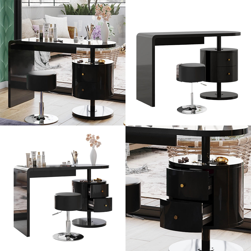 Vicco Tavolo da toeletta Nero lucido 120 cm con sgabello