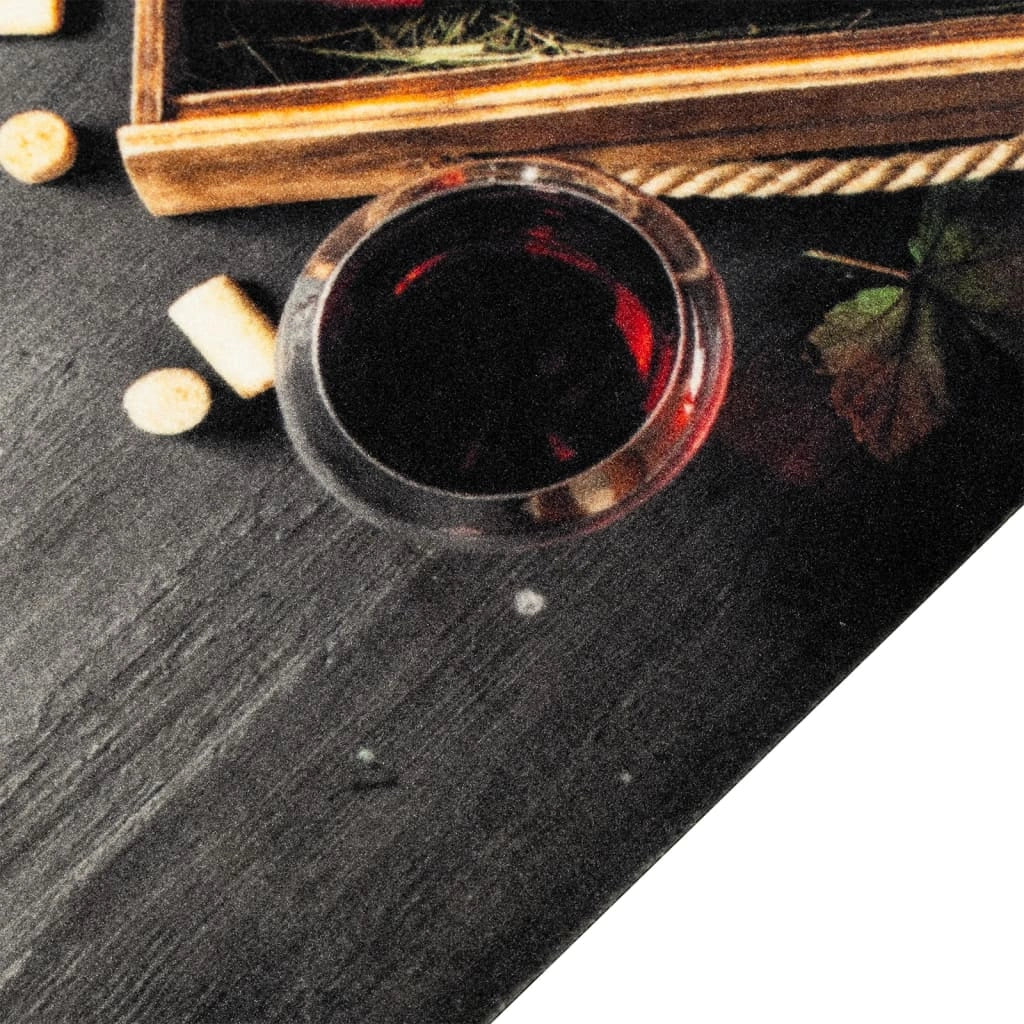 Elegante tappetino da cucina lavabile con stampa di bottiglie di vino 300 x 60 cm antiscivolo velluto blu 02_0056443