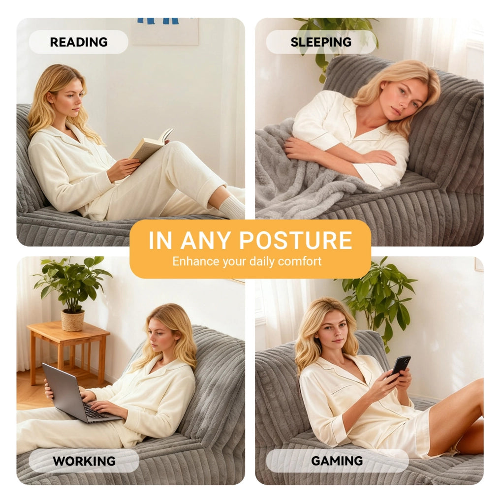 Poltrona da pavimento modulare ergonomica in flanella grigio chiaro