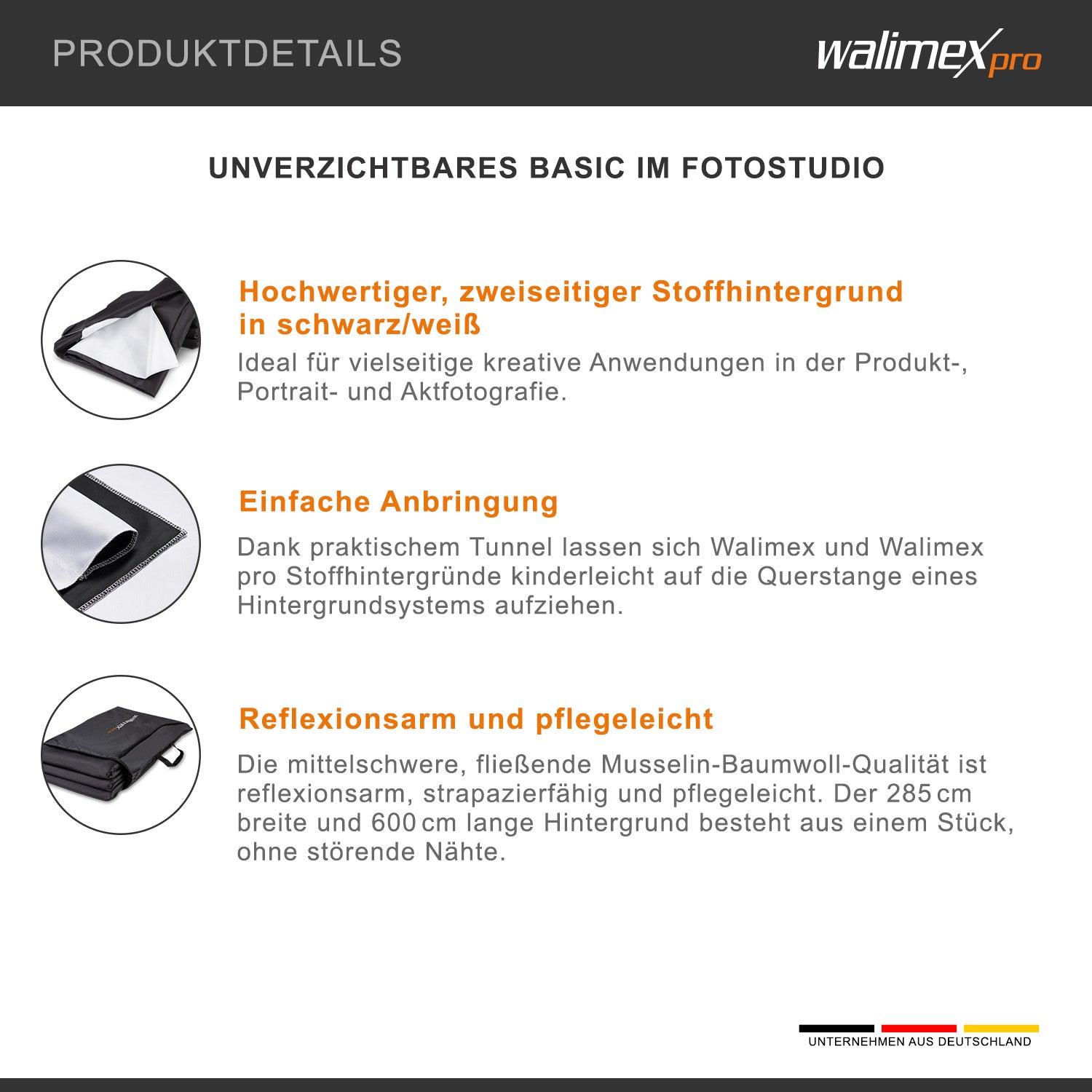 2in1 Sfondo in tessuto 2,85x6m, B/N