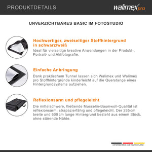 2in1 Sfondo in tessuto 2,85x6m, B/N