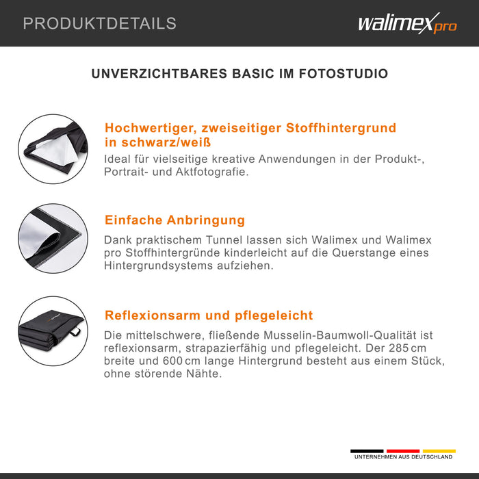 2in1 Sfondo in tessuto 2,85x6m, B/N