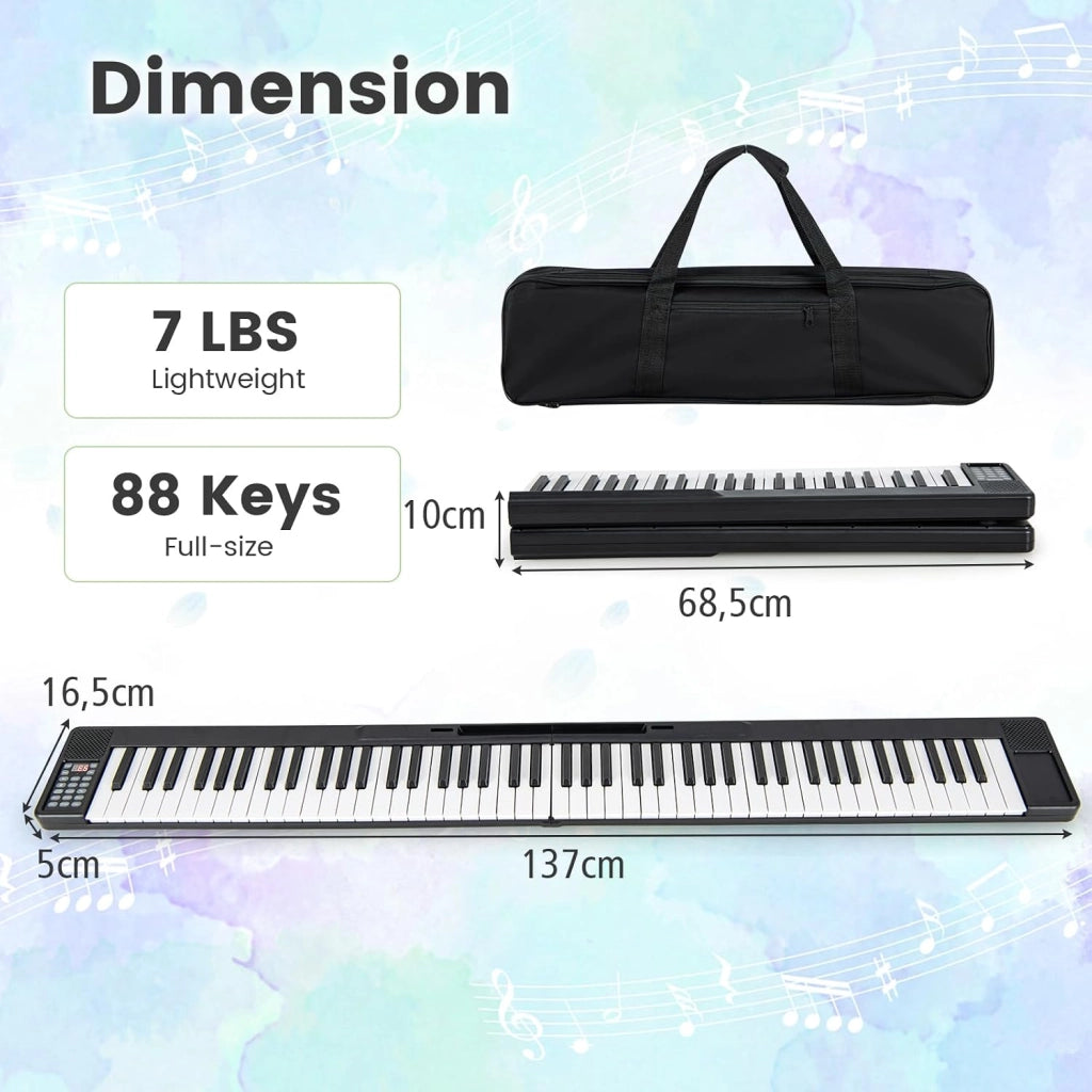 Pianoforte Digitale 88 Tasti Pieghevole con Funzione MIDI & Bluetooth, Tastiera Elettronica Multifunzionale per Principianti con Borsa per Pianoforte