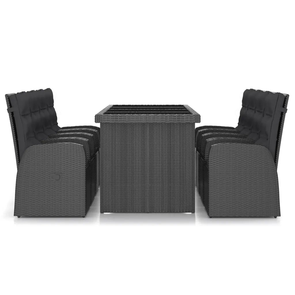 Set da Pranzo da Giardino 9 pz con Cuscini in Polyrattan Nero