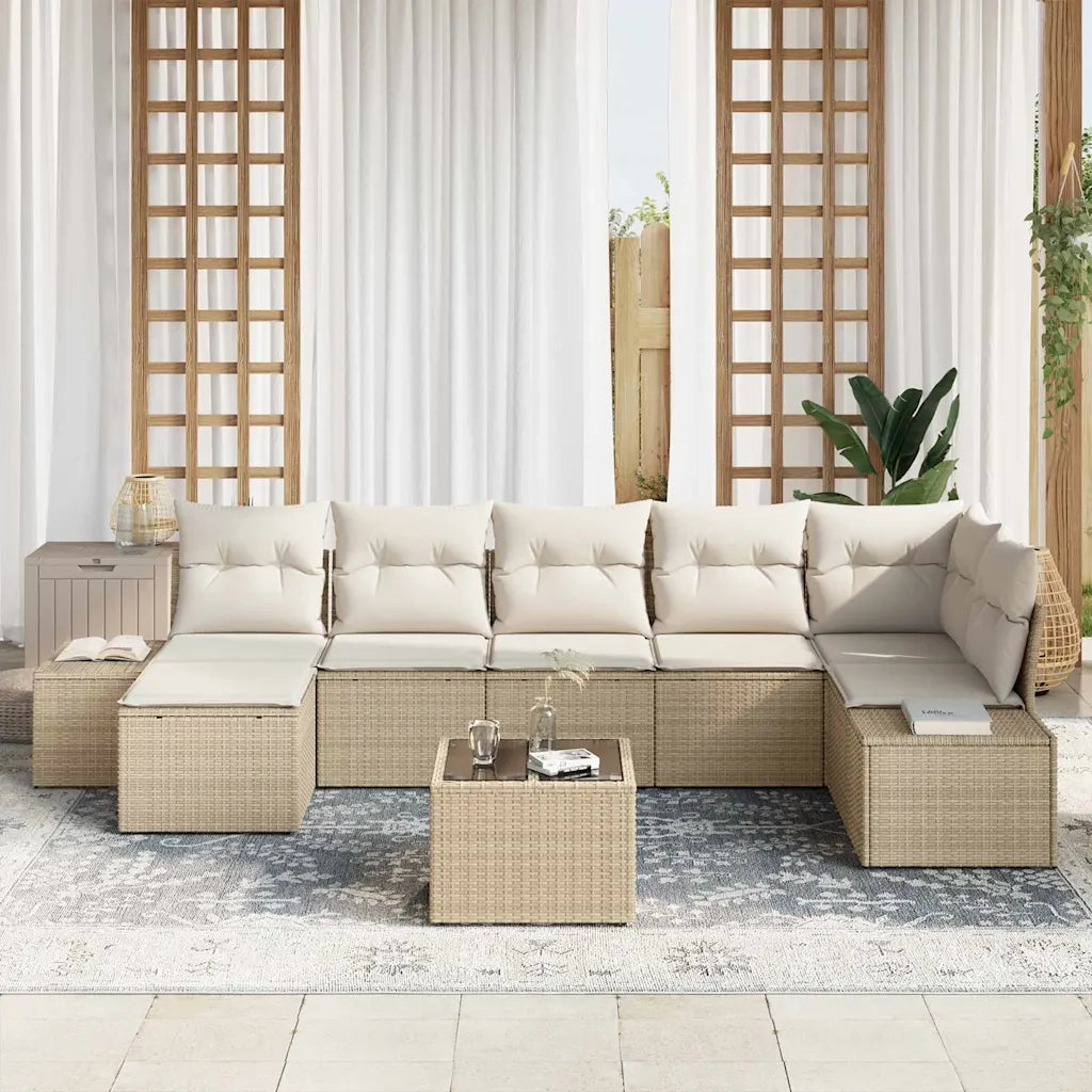 Set Divano da Giardino con cuscino 8 pcs Beige polyrattan 3347161