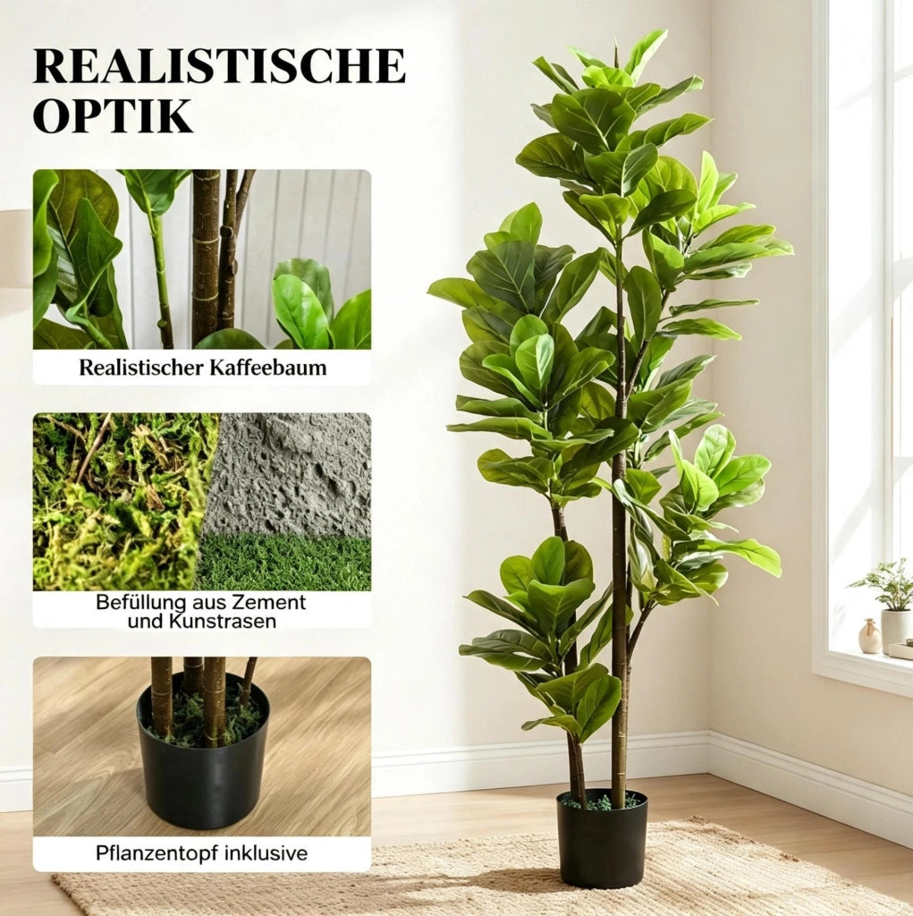 Set di 2 piante artificiali Ficus lyrata 150 cm con vaso