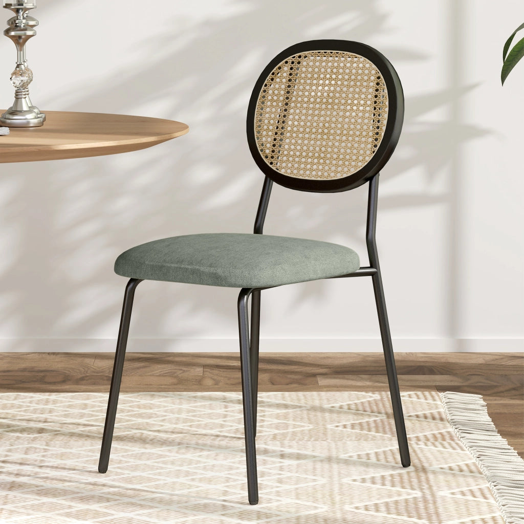 Set di 2 Sedie da Pranzo con Schienale in Rattan Sintetico e Struttura in Metallo ¨C Zephmum ¨C Verde Scuro e Nero 44x54x87 cm