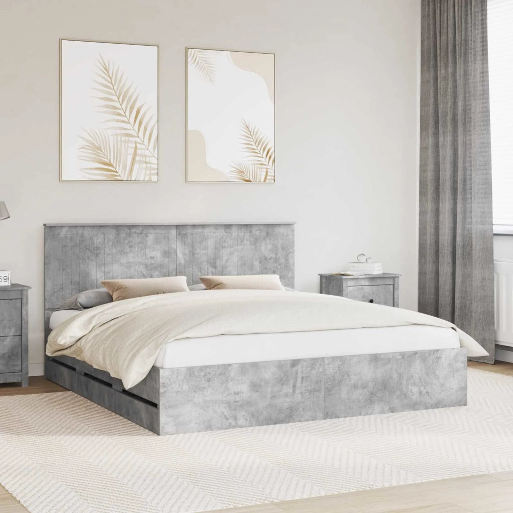 Struttura del letto con cassetto-Giroletto con contenitore-Rete del Letto Grigio cemento 180 x 200 cm 245167