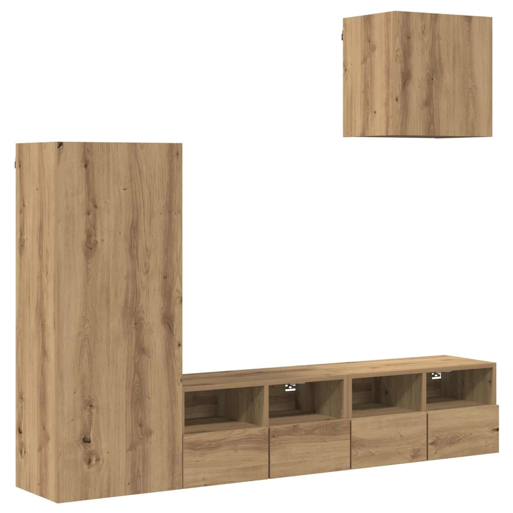 Unità per TV a Muro 4 pz Rovere artigianale 3402780