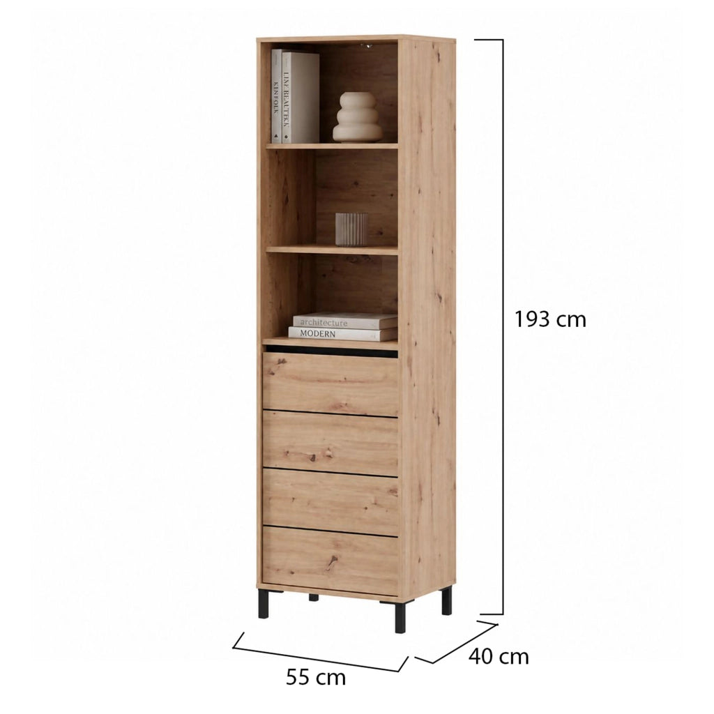 Mobile Espositore Calto, Vetrina 4 Ripiani, 55x40x193h cm Marrone Rovere Nodi