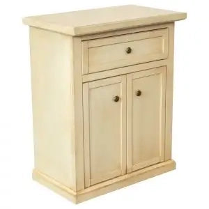 Mobiletto entratina in legno Shabby chic avorio anticato 2 ante 1 cassetto