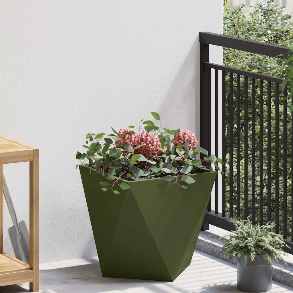 Fioriera-Vaso-Contenitore per Piante Verde oliva 40 x 40 x 40 cm Acciaio