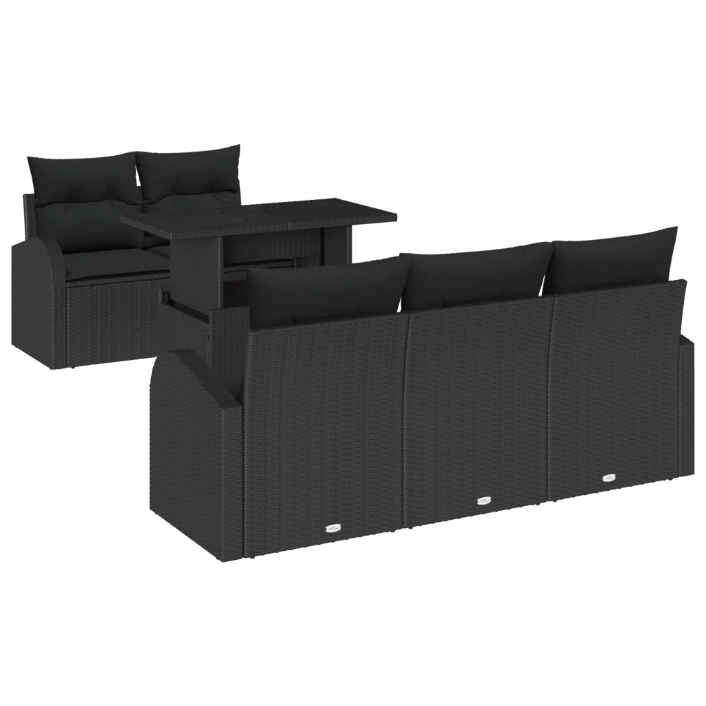 Set di Divani da Giardino 6 Pezzi con Cuscini Nero Rattan Polietilene