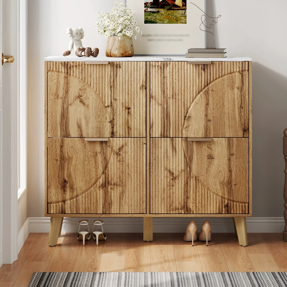 Scarpiera con Ante a Ribalta in Legno ¨C MINIMAL ¨C Piano Marmo, Gambe Massello, 4 Ante