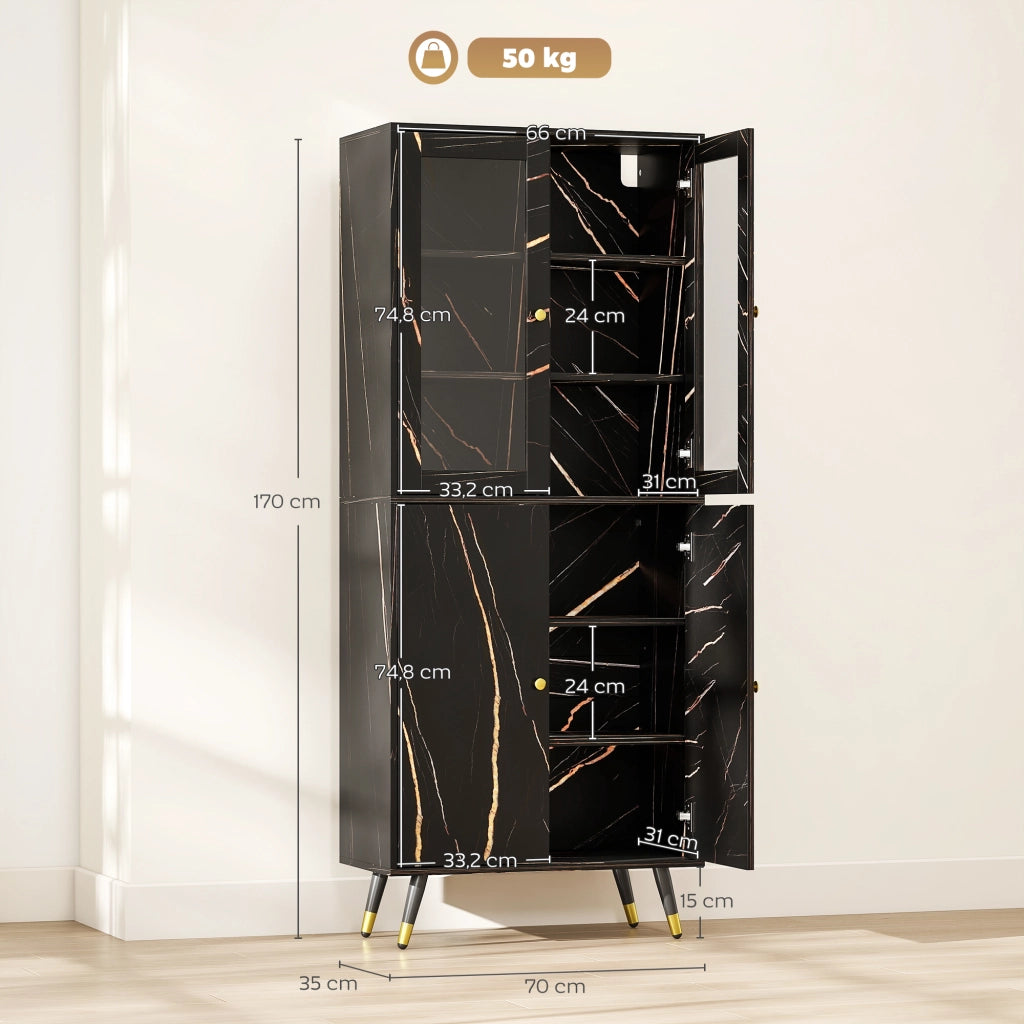 Libreria 6 livelli con ante vetrate e ripiani aperti ¨C zephmum ¨C 70x35x170 cm nero