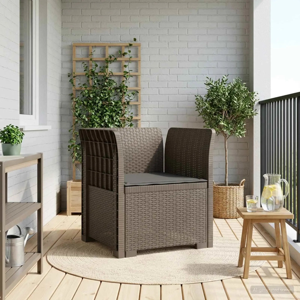 Sedia da giardino-Poltrona a 1 Posto con Cuscino Aspetto Rattan PP Grigio Chiaro 696330