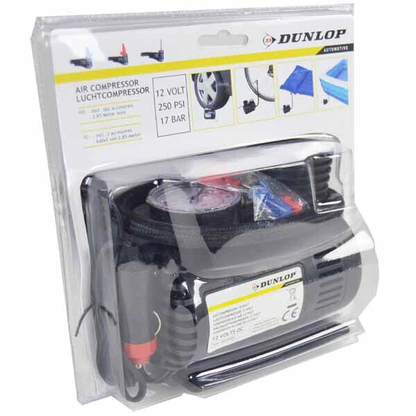 Compressore Aria 12V 250 PSI 17 BAR Dunlop Portatile Per Auto Bici Accendisigari