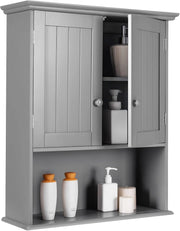 Mobiletto Pensile da Bagno, Mobile Armadietto Bagno sospeso con 2 Porte, Armadietto a Muro delle Medicine, Mensola Regolabile, Capacità di 30 kg (Grigio)