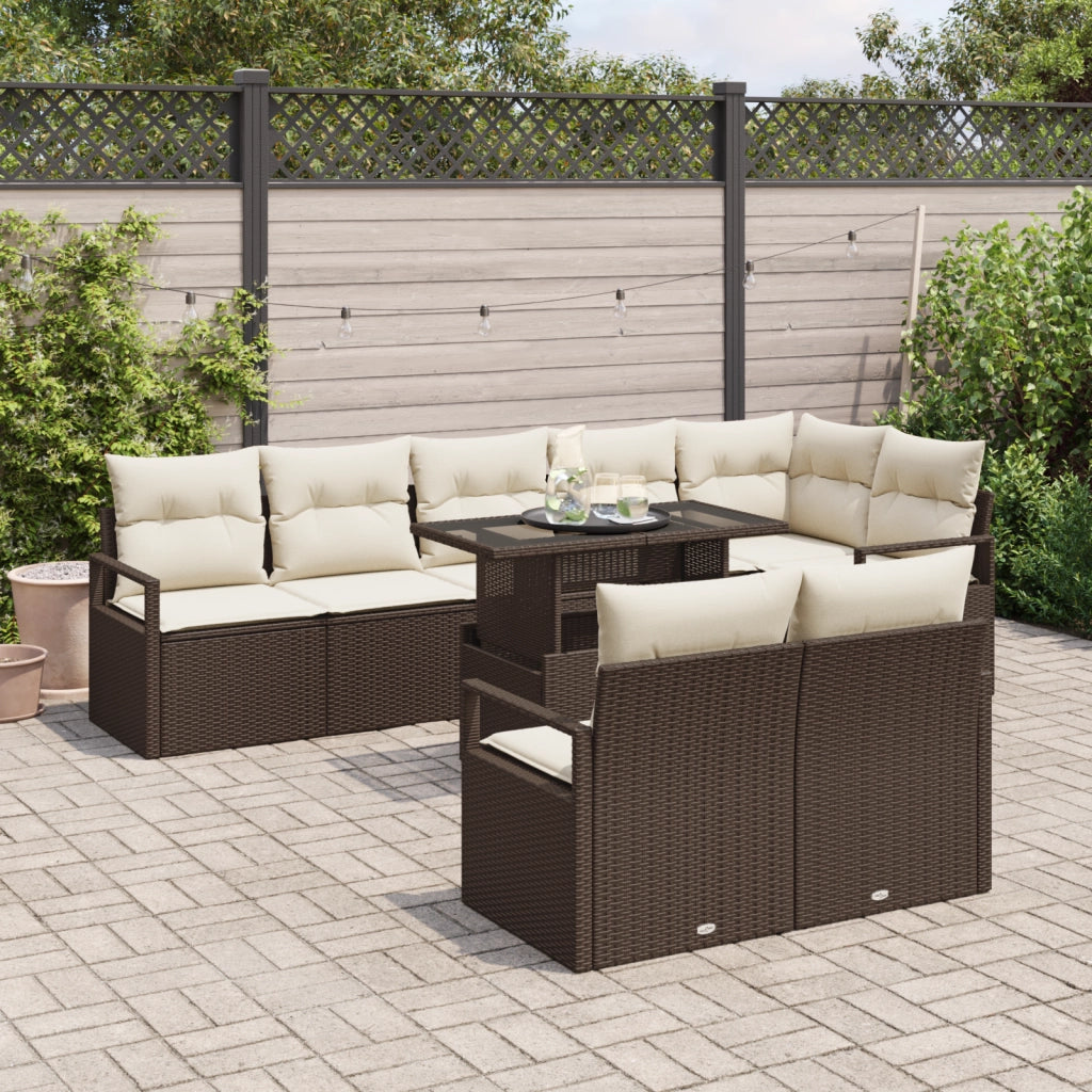 Set Divani da Giardino 9 Pezzi con Cuscini Marrone Rattan Polietilene