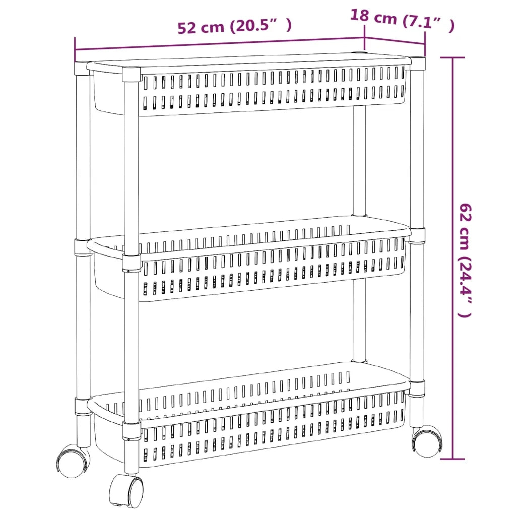 Carrello Portaoggetti a 3 Livelli Argento e Bianco in Alluminio CFW4572498