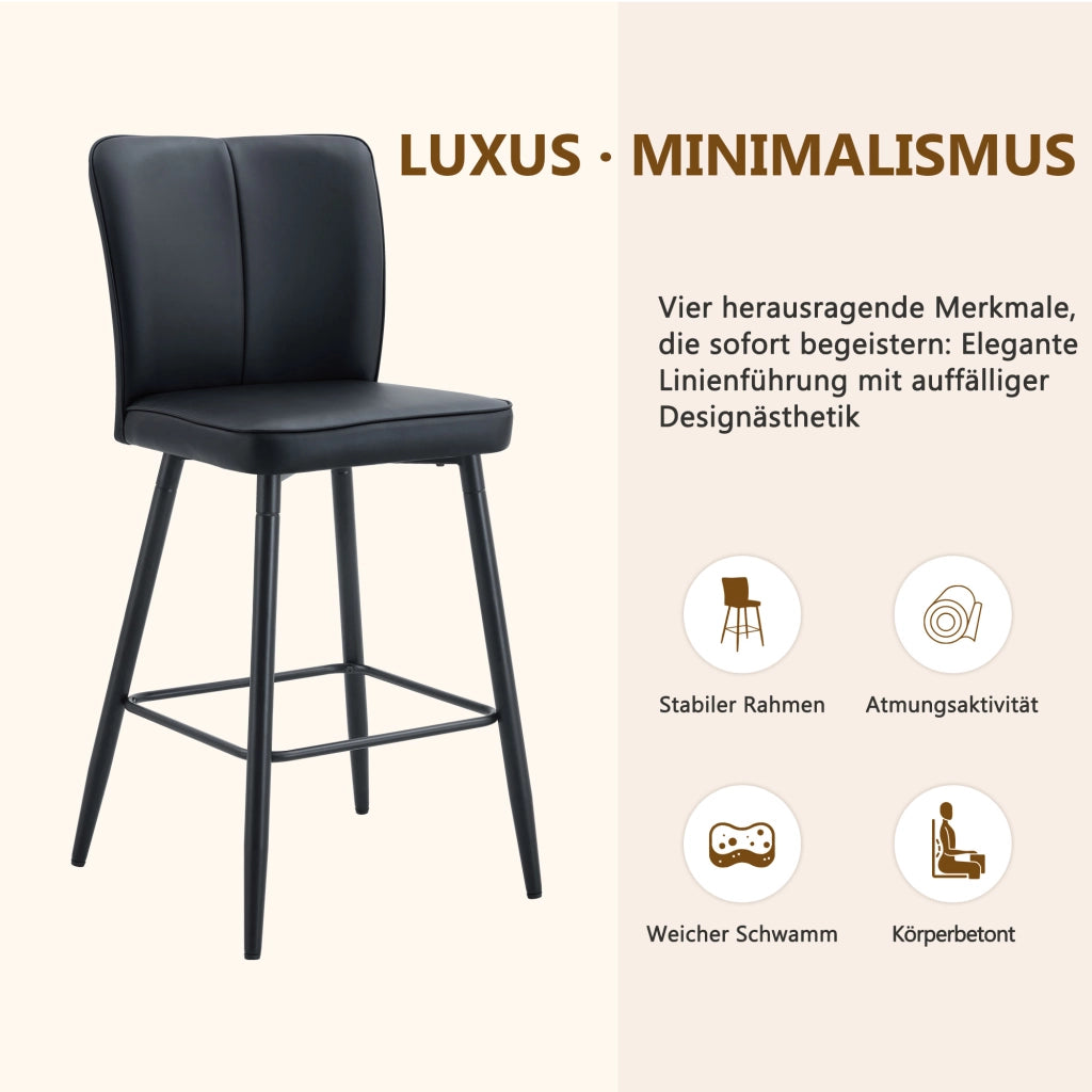 SET 2 SGABELLI BAR CON SCHIENALE 54x49,5x53 cm Neri in PU e Metallo