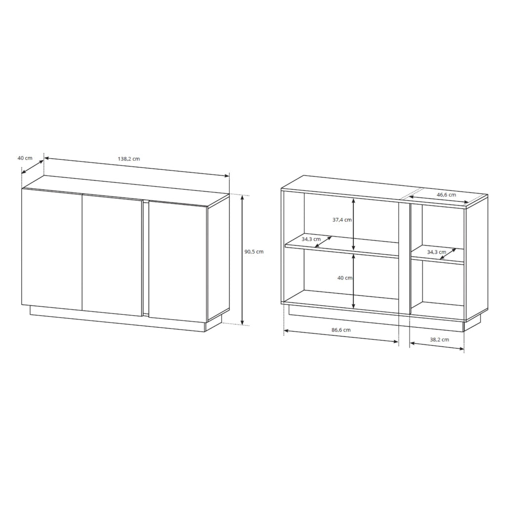 Madia Hala, Credenza 3 Ripiani, 138x40x91h cm Bianco Lucido