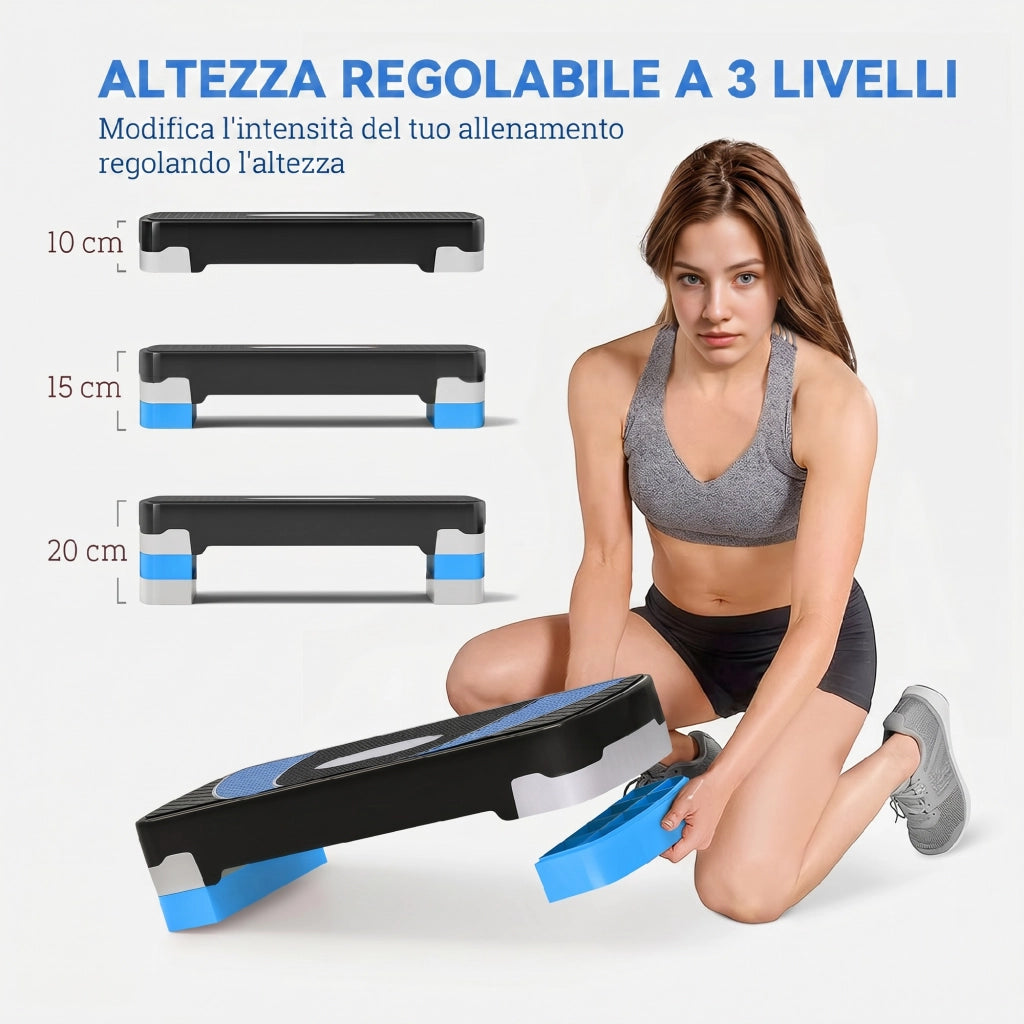 Stepper Fitness Regolabile ¨C zephmum ¨C Blu e Nero, 10-15-20 cm