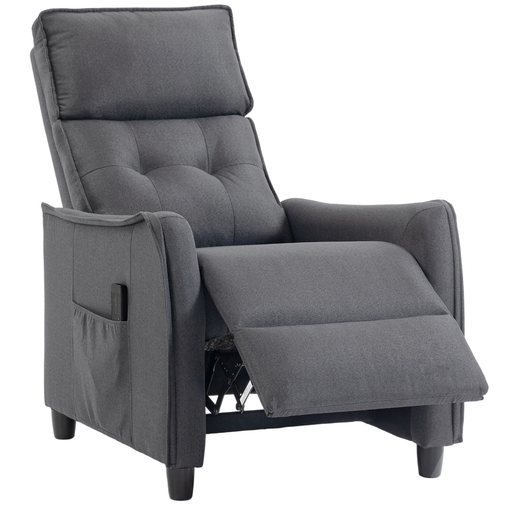 Poltrona relax reclinabile con massaggio vibrante ¨C Xylo ¨C tessuto effetto lino grigio con poggiapiedi