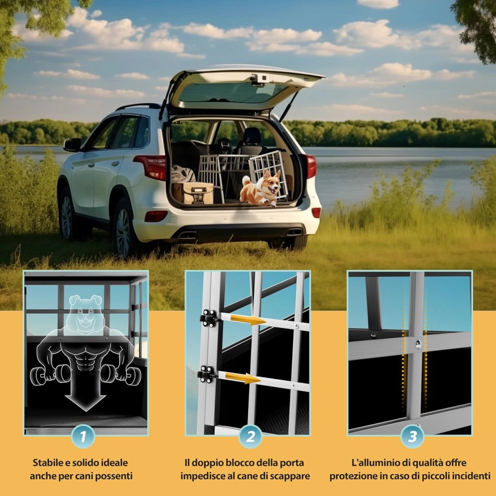® Trasportino Cani XL 89x70x51cm Richiudibile Alluminio Impermeabile Box Auto Cagnolini