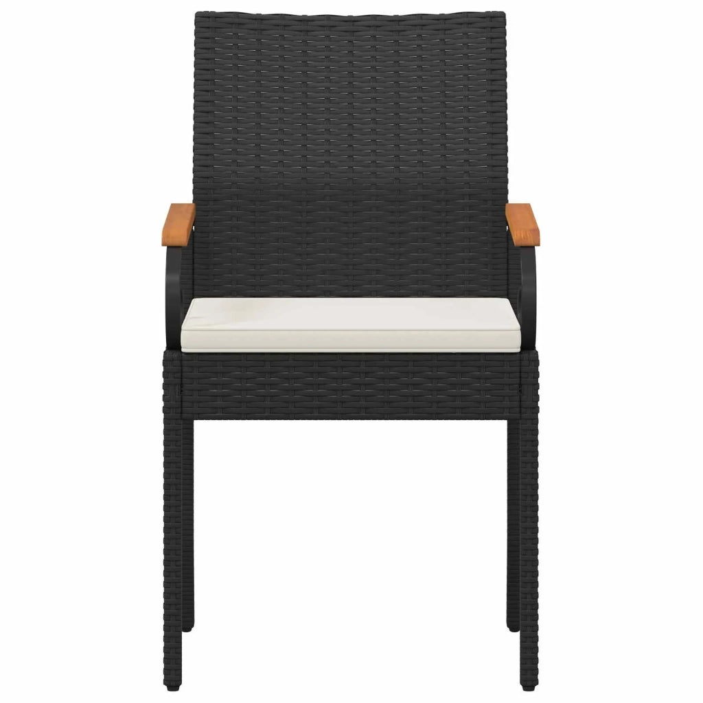 Sedie da giardino 4 pcs Nero e Bianco Crema Polyrattan e acacia