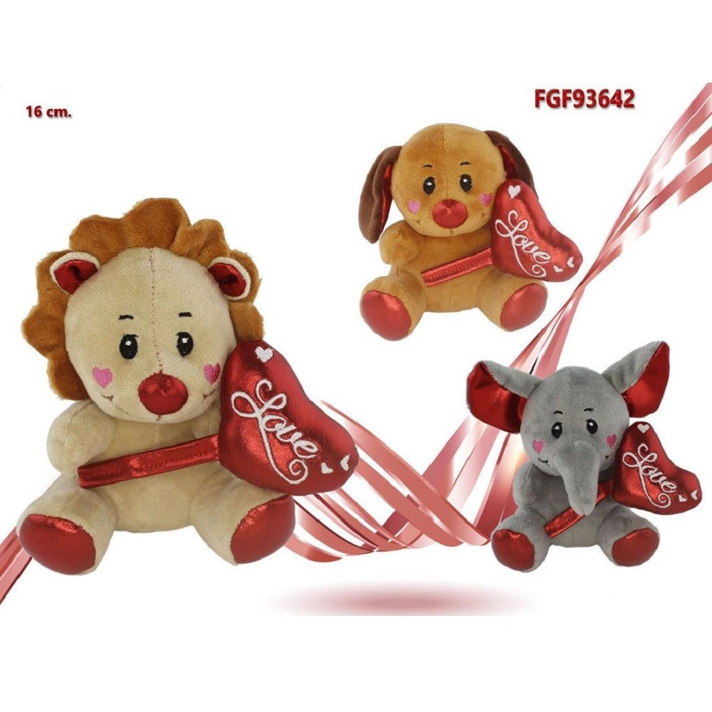 Trade Shop - Animali Peluche Con Cuore Scritta Love Lamè 16cm San Valentino 3 Mod. Ass. 93642 -