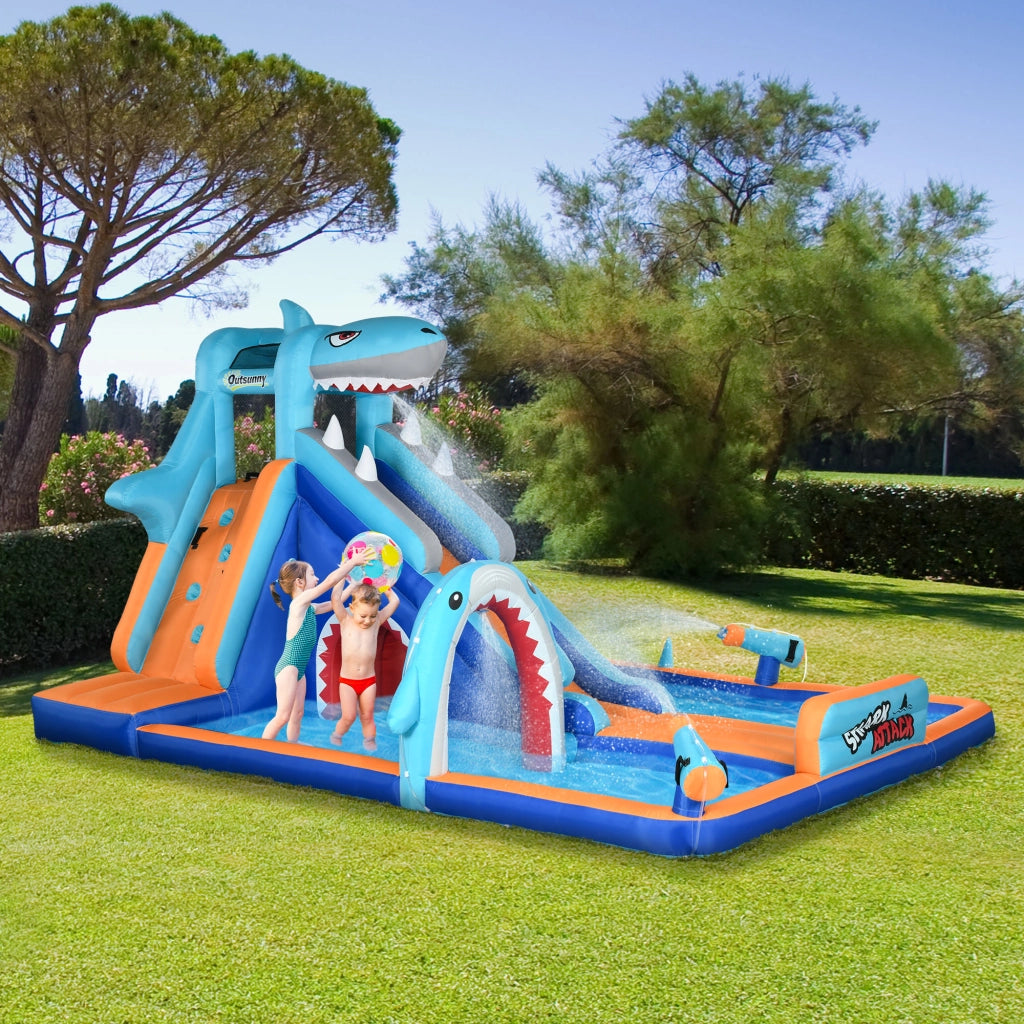 Castello Gonfiabile per Bambini 3-8 Anni con Gonfiatore, Scivolo, Piscina e Parete da Arrampicata