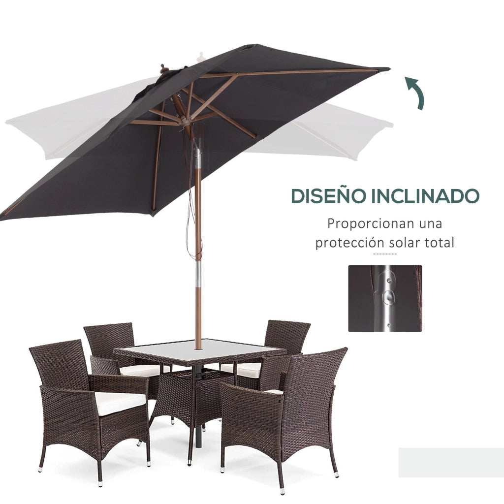 Ombrellone da Giardino Rettangolare Inclinabile - Xylo - 200x150x235 cm Palo Legno Grigio Scuro Anti-UV