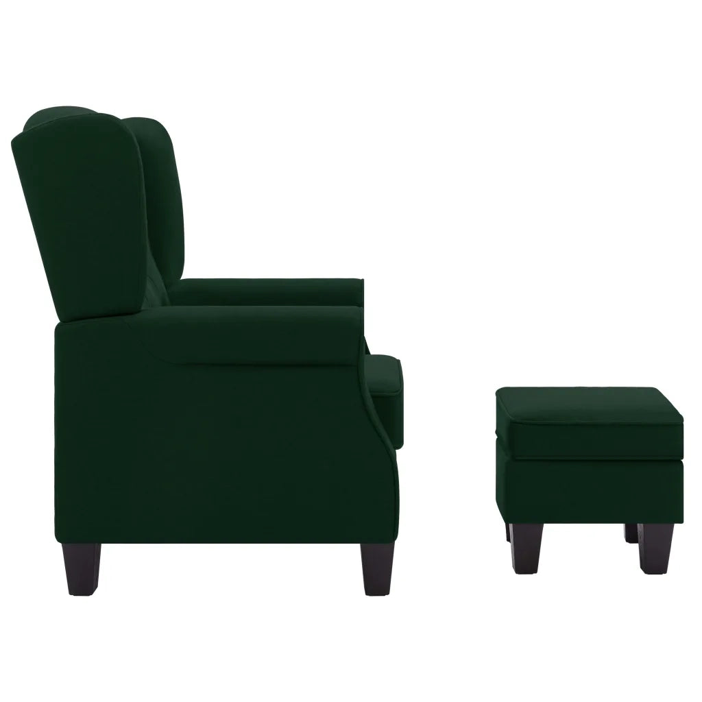 Poltrona con Poggiapiedi Verde Scuro in Tessuto 320157