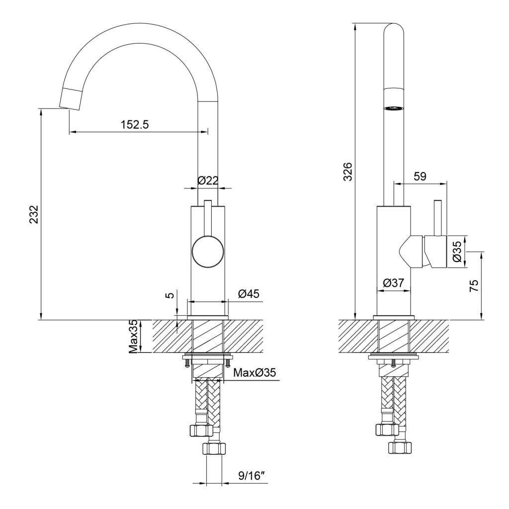 SINED Rubinetto cucina in acciaio inox 316L finitura inox satinata resistente alla corrosione per uso interno ed esterno design moderno e duraturo modello LEVANTE