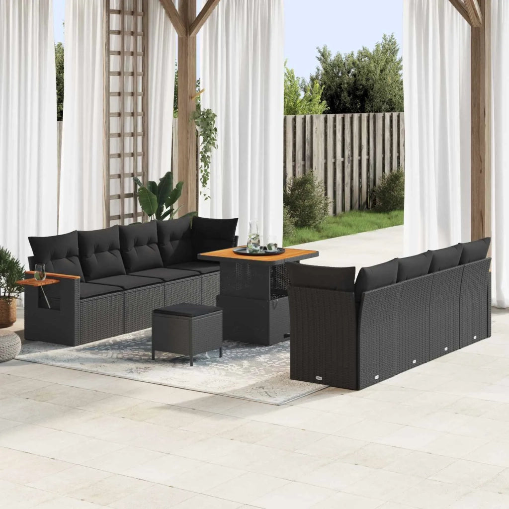 Set Divano da Giardino con cuscino 11 pcs Nero