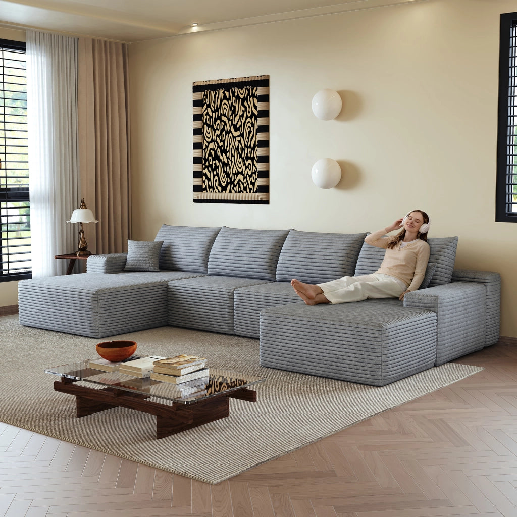 Divano angolare modulare in tessuto con seduta profonda in schiuma ad alta elasticità grigio 270 × 175 × 83 cm